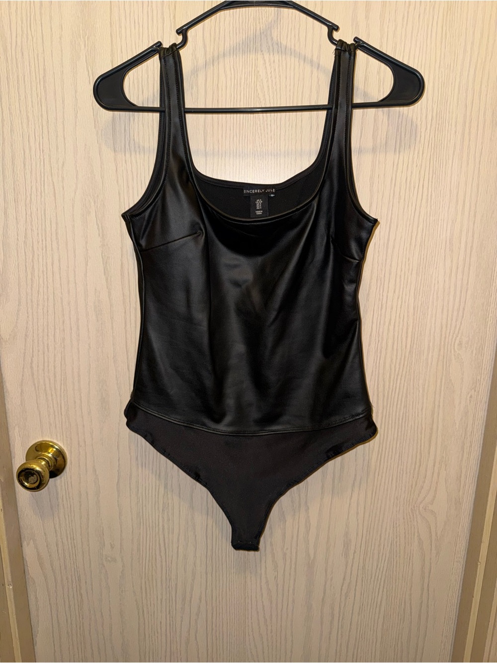 Sincerely Jules Black Faux Leather Tank Bodysuit